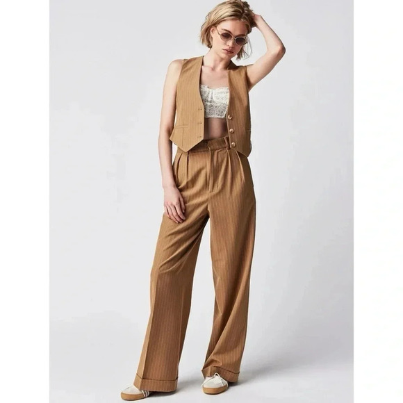 NWT Free People Ronny Kobo Foxy Kia Nomad Wide Leg Pants Vest Set Brown XS - Picture 1 of 17